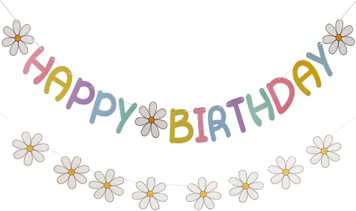 Miniatura 12 de Cartel de feliz cumpleaños con diseño de margarita para niños y adultos, decoración de fiesta de cumpleaños (azul + blanco)