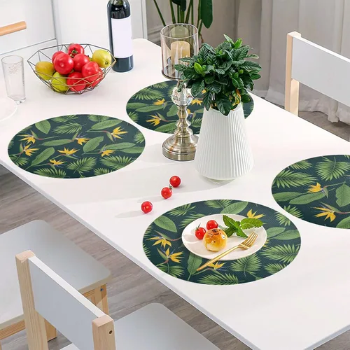 Miniatura 6 de Tropical Palm Leaves Dining Room Table Placemats, Non Slip Washable Table Mats Set for Kitchen Table one sizex1