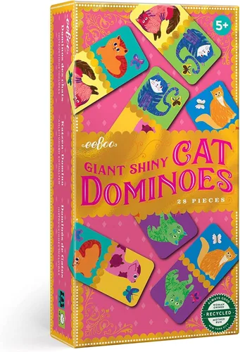 eeBoo Juego de dominó de gato gigante para niños, 28 azulejos de aluminio brillantes, juego a juego para la noche de juegos familiares, juguete