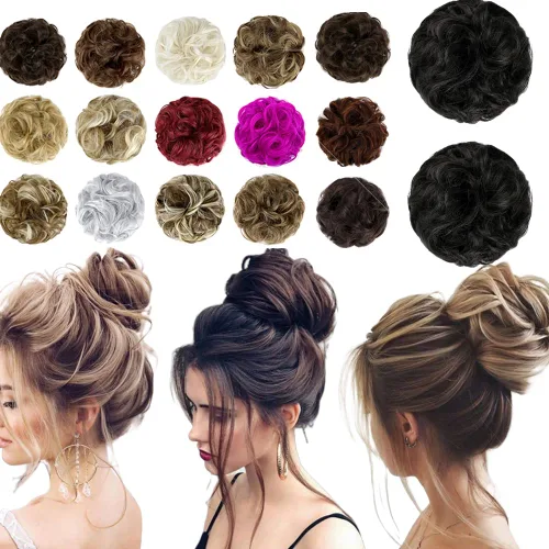 Miniatura 38 de Moño desordenado grande y desordenado, moño ondulado, rizado, coleteros gruesos, extensiones de cabello para mujeres y niñas, color marrón jengibre