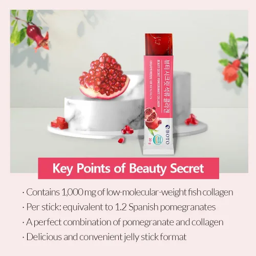 Miniatura 2 de BOTO Beauty Secret - Colágeno de granada 0.71 oz, gelatina de colágeno coreano Beauty, colágeno de pescado de bajo peso molecular, sabor a granada