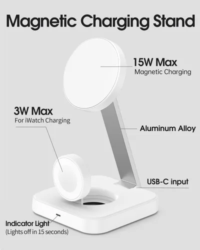 Miniatura 3 de Estación de carga inalámbrica para cargador Magsafe, cargador inalámbrico para iPhone 17/16/15/14/13 Series/Apple Watch/AirPods Pro, soporte