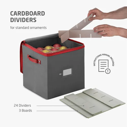 Miniatura 4 de ZOBER - Caja de almacenamiento para adornos navideños, con capacidad para 64 adornos, dos cremalleras, no tejido, a prueba de rasgaduras