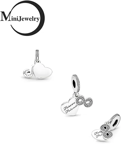 Miniatura 2 de MiniJewelry Forever Friends - Dije de corazón para pulseras, collares, colgantes, cumpleaños, Navidad, infinito BFF de plata de ley, Plata Zirconia