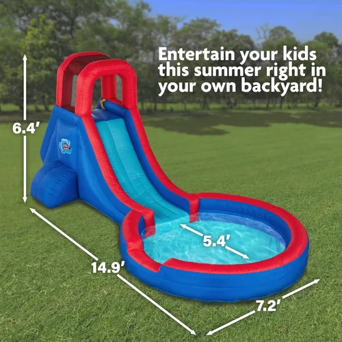 Miniatura 2 de Sunny & Fun Parque acuático inflable de un solo anillo – Resistente para la diversión al aire libre – Pared de escalada, tobogán y piscina profunda