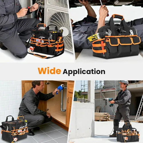 Miniatura 7 de Bolsa de herramientas resistente, bolsas de herramientas de 17 pulgadas para hombres con múltiples bolsillos, bolsa organizadora de herramientas