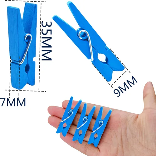 Miniatura 3 de Jdesun 50 pinzas de madera azules, mini pinzas de madera para colgar fotos, pinzas para ropa de lavandería, pinzas para colgar fotos, ropa