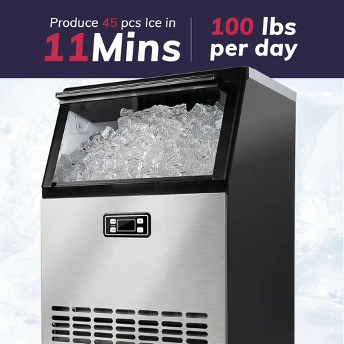 Miniatura 2 de ICYGLEE Máquina comercial para hacer hielo, 100 libras/Producción diaria de hielo Máquina de hielo bajo mostrador, Autolimpieza, Máquina de hielo
