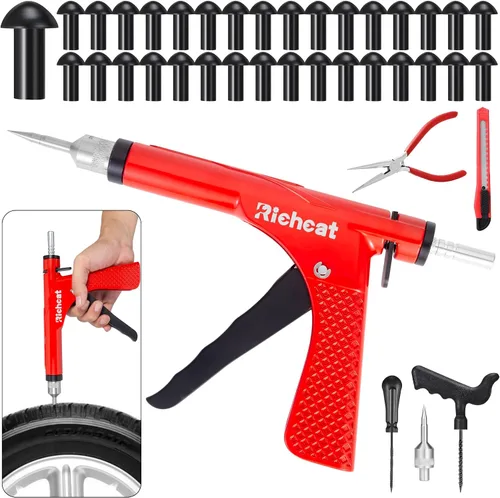 Miniatura 10 de Richcat Kit de Reparación de Pinchazos de Neumáticos sin Cámara con Tapón de Hongo, Repara Pinchazos y Neumáticos Desinflados para Motocicletas