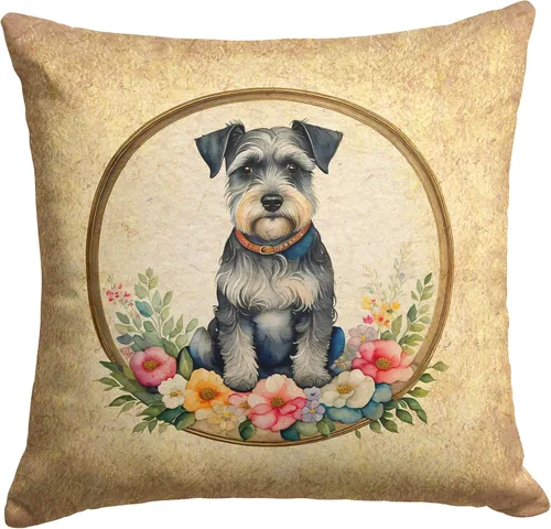 Miniatura 101 de Caroline's Treasures DAC2072PW1414 Affenpinscher and Flowers - Almohada decorativa de tela, lavable a máquina, para interiores y exteriores