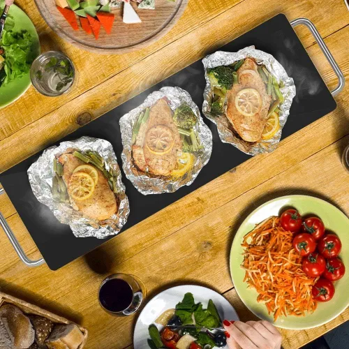 Miniatura 2 de NutriChef Placa eléctrica portátil para alimentos, bandeja de calentamiento de acero inoxidable y calentador de platos con parte superior de vidrio