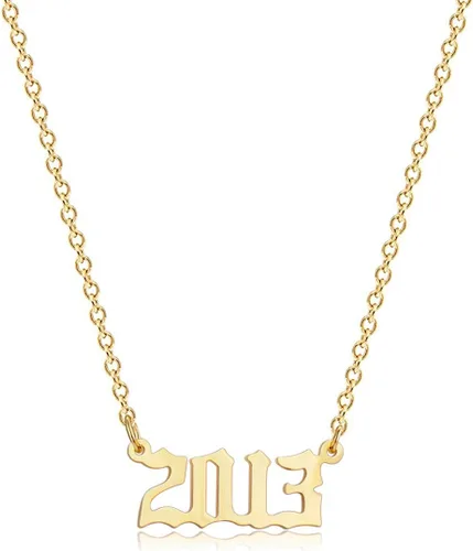 Collar de acero inoxidable chapado en oro de 18 quilates con número de cumpleaños, aniversario, joyería memorable para mujeres y niñas, Metal, No