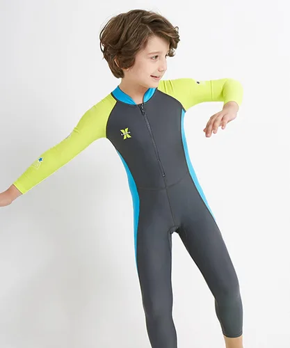 Miniatura 5 de LUCKYLUAN Traje de baño de cuerpo completo para niños y niñas, bloque de color, de una pieza, UPF 50, manga larga, protección contra erupciones