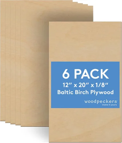 Woodpeckers - Madera contrachapada de abedul báltico, 0.118 in, 1/8 x 12 x 20 pulgadas, paquete de 6 hojas de abedul báltico de grado B/BB,