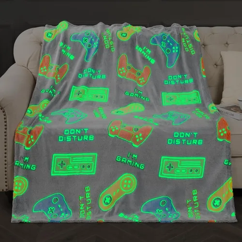 Manta de Juego para Regalos de Niños - Gamer de Controlador de Juego que Brilla en la Oscuridad para Niños de 1 a 14 Años, Adolescentes, Niños Gris