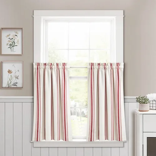 Miniatura 23 de Lush Decor Farmhouse Stripe - Par de paneles de cortinas de ventana de algodón reciclado ecológico teñido en hilo a rayas, 42" A x 63" L, Negro