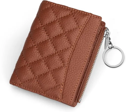 Miniatura 11 de befen Cartera delgada de cuero auténtico con RFID, billetera de dos pliegues para mujer con bolsillo con cremallera y llavero, Negro, Talla única