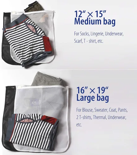 Miniatura 6 de TENRAI Paquete de 5 (2 grandes y 3 medianas) bolsas de lavandería delicadas, bolsa de lavado de malla fina para brasier, con cremallera, protege