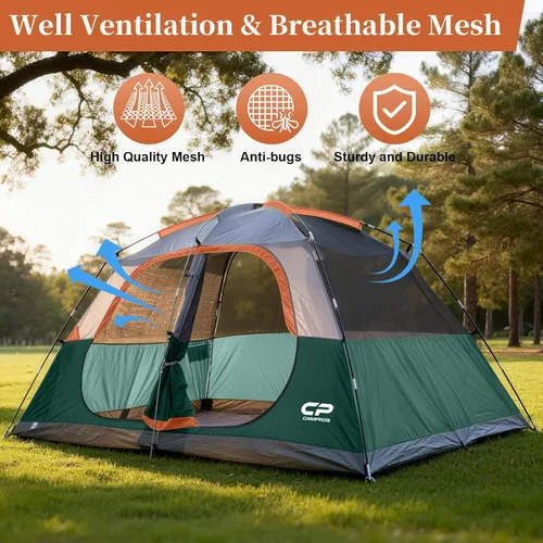 Miniatura 6 de CAMPROS CP Upgraded 6/8 Person Camping Tents, Waterproof Windproof Family Tent with Larger Mesh Windows & Door, Double Layer, Easy Set Up, Verde