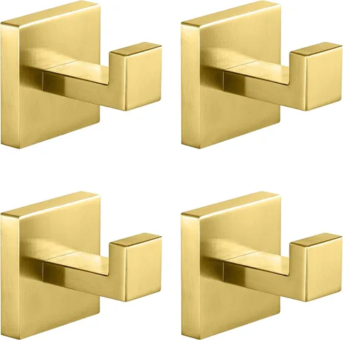 Miniatura 6 de Paquete de 4 ganchos adhesivos dorados para toallas, ganchos autoadhesivos de acero inoxidable para abrigo, gancho para colgar en la pared