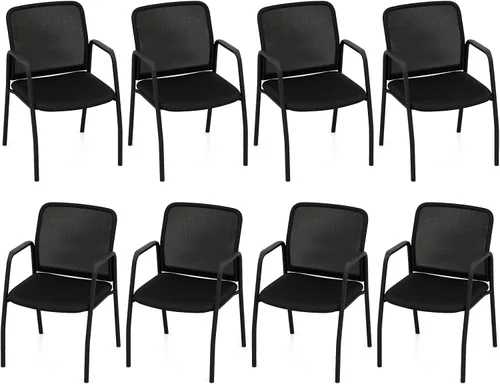 Miniatura 11 de Tangkula Juego de 2 sillas de conferencia, sillas de invitados de oficina con respaldo de malla ergonómico, brazos resistentes y asiento acolchado