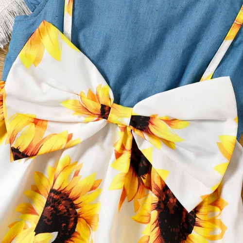 Miniatura 2 de PATPAT Vestidos de verano sin mangas para niña pequeña, ropa de verano para bebé, mezclilla con lazo, falda floral, vestido de verano de 3 a 24 meses