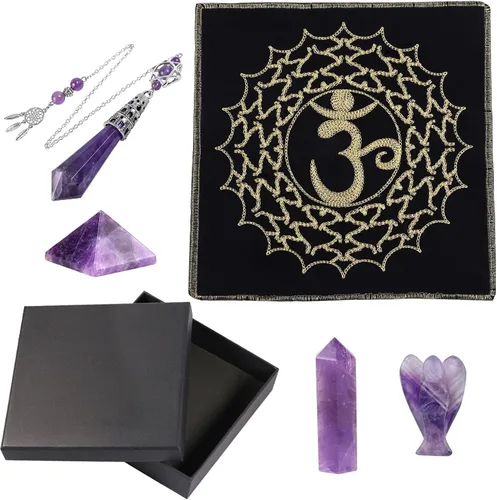 Rockcloud Kit de meditación de tótem de piedra curativa para principiantes, adivinación, suministros de altar wicca, decoración del hogar, amatista