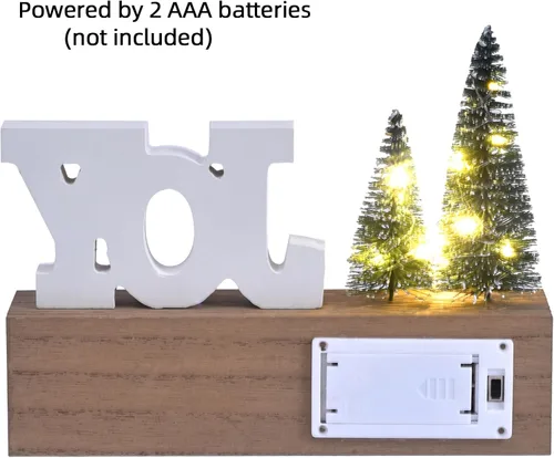Miniatura 3 de Decoración de Navidad para el Hogar, JOY para El Mundo Letrero de Mesa de Navidad de Madera con Árboles LED, Estante Rústico, Chimenea, Decoración