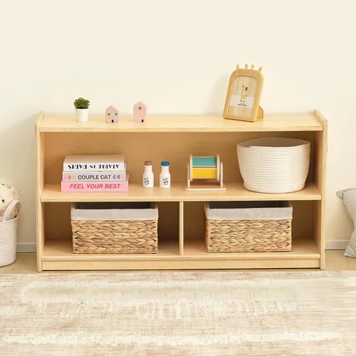 Miniatura 9 de OOOK - Organizador de estantes Montessori de 2 niveles para juguetes y almacenamiento para niños, estantes de almacenamiento de madera de 3