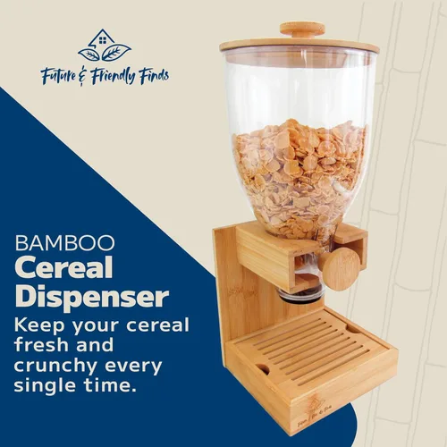Miniatura 2 de Dispensador de bambú de 3.5 litros (118 onzas líquidas), dispensador de cereales, contenedor de almacenamiento, estación de snack bar, dispensador