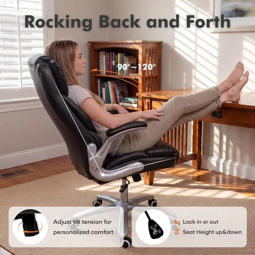 Miniatura 8 de GYI Silla de Oficina Grande y Alta de 400lb con Asiento Ancho, Silla Ejecutiva de Escritorio de Cuero Ergonómica con Respaldo Alto y Brazos