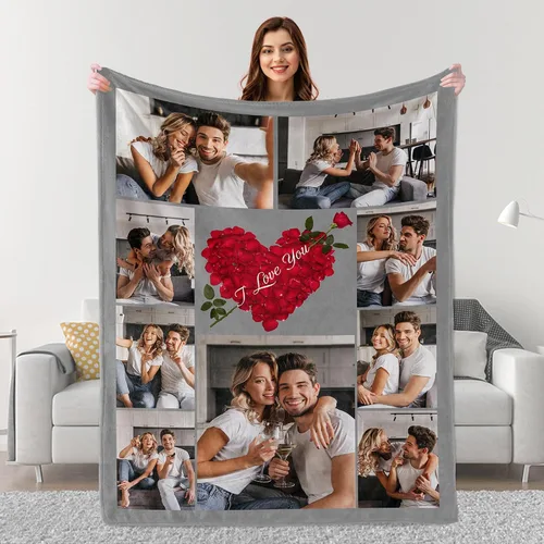 Miniatura 25 de Mantas personalizadas con fotos, regalos personalizados para parejas para esposa, marido, novia, novio, manta con imagen personalizada "I Love You