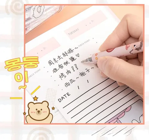Miniatura 6 de 30 bolígrafos Kawaii con calcomanías, bonitos bolígrafos de gel retráctiles, punta bala, suministros escolares estéticos estacionarios