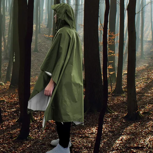 Miniatura 8 de ANYOO Poncho de lluvia con capucha para adultos, impermeable, ligero, para hombres y mujeres, chaqueta de lluvia reutilizable para emergencias al