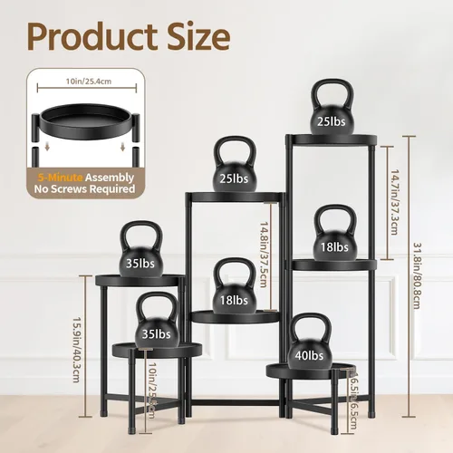Miniatura 3 de LASZOLA Soporte plegable para plantas de interior de 7 niveles para múltiples macetas grandes, estante ajustable alto y resistente con bandeja de 10