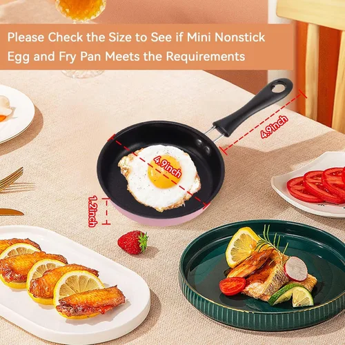 Miniatura 3 de HERCHR Mini sartén antiadherente para huevos de 5 pulgadas, sartén pequeña antiadherente para freír huevos pequeños, color rosa
