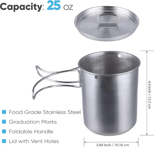 Miniatura 4 de Botella de agua de acero inoxidable Gearland con taza de camping anidada y tapa para bolsa de evacuación, equipo de supervivencia en la naturaleza