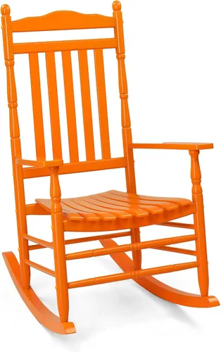 VINGLI Mecedora de madera, silla para exteriores con soporte de 450 libras, balancín relajante con asiento de respaldo alto de madera maciza,