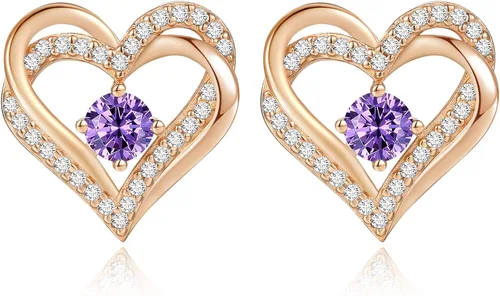 Aretes CDE Forever Love Heart de plata de ley 925 chapados en oro rosa con piedra de nacimiento de diciembre circonita cúbica de calidad 5 A regalo