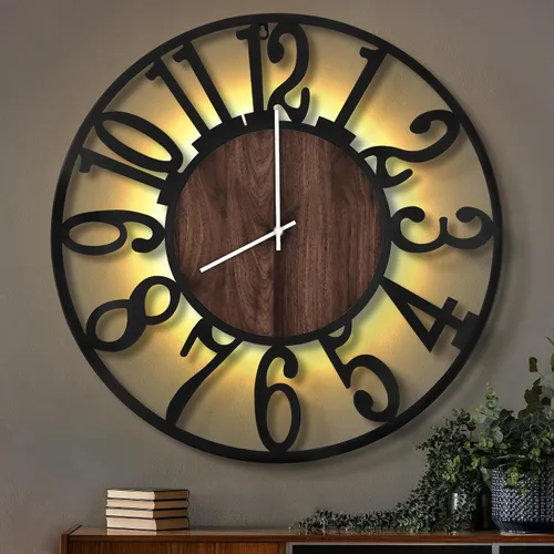 Miniatura 15 de LEIKE Relojes de pared a pilas con control remoto, luz nocturna, silencioso, sin tictac, reloj de madera grande rústico moderno para sala de estar