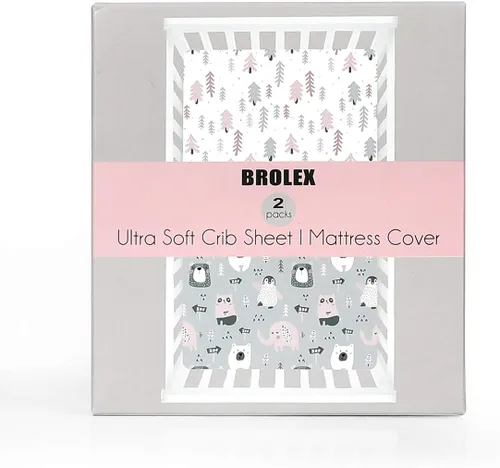 Miniatura 2 de BROLEX Sábanas bajeras para cuna para bebé: Juego de 2 para colchón de cuna de tamaño estándar para niños y niñas - Sábanas de punto jersey