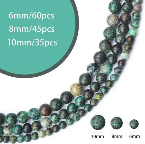 Miniatura 3 de 60 cuentas de piedra natural de 15⁄64 pulgadas (6 mm) con cuentas de turquesa africana que es una piedra para sanación de la energía. Cuentas