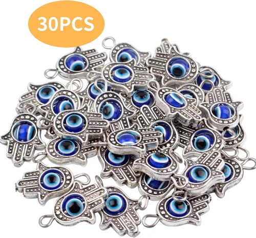 Miniatura 2 de Aylifu Dijes de marco de cuentas de mano Hamsa, 30 piezas de dije de mal de ojo Hamsa con símbolo de mano de Fátima para bricolaje, collar y pulsera