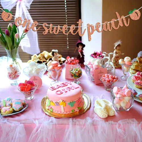 Miniatura 4 de Cartel con texto en inglés «One Sweet Peach» con tema de durazno para niños, decoración de fiesta de baby shower, suministros para niños y niñas