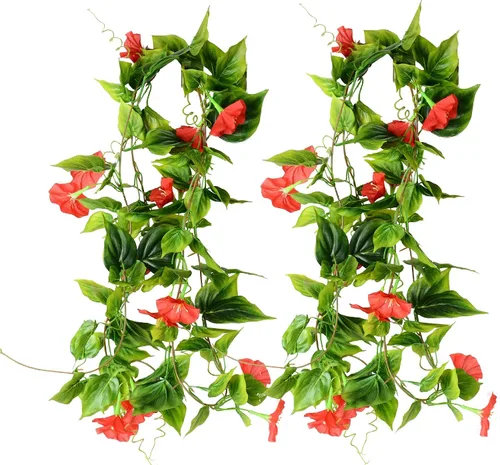 Miniatura 10 de AirSun Vid de flores artificiales de gloria matutina, 2 plantas colgantes de 15 pies, guirnalda de seda falsa de plantas verdes falsas
