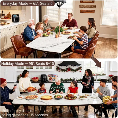 Miniatura 2 de Honyee Mesa de comedor extensible con hojas, piedra sinterizada rectangular de 78 a 110 pulgadas, moderna mesa de comedor grande con asientos de 6