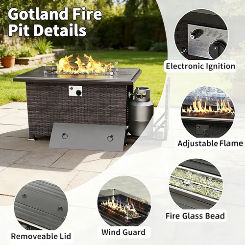 Miniatura 4 de Gotland Juego de muebles de patio de 8 piezas con mesa con fogón, muebles de ratán para exteriores para todo tipo de clima con respaldo alto de 2