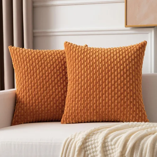 Miniatura 100 de Kevin Textile - Juego de 2 fundas de almohada decorativas de pana de 22 x 22 pulgadas, suaves, estilo bohemio, a rayas, decoración moderna del hogar