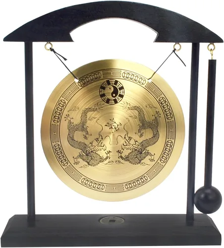 Gong de escritorio de latón, arte zen, feng shui para la decoración de oficina en casa, práctica de meditación, incluye pulsera de cadena roja