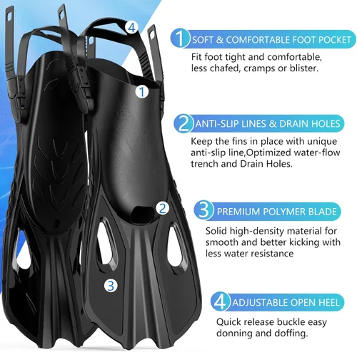 Miniatura 5 de Mask Fin Snorkel Set, Travel Size Snorkeling Gear for Adults with Panoramic View Anti-Fog Mask, Fins, Dry Top Snorkel for Swimming Training